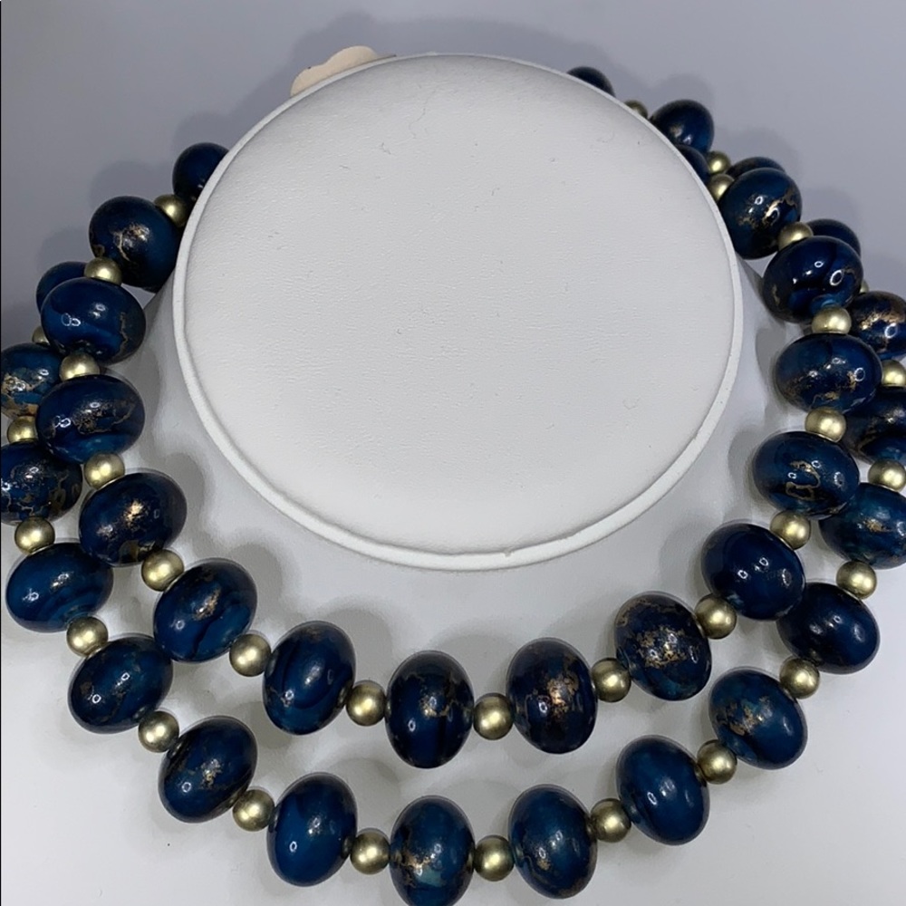 Vintage blue/gold resin bead necklace.